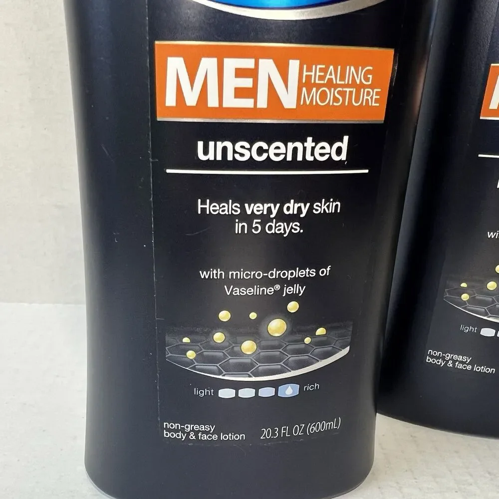 2 Vaseline Men Healing Moisture Unscented Body Face Lotion 20.3 Fl Oz New